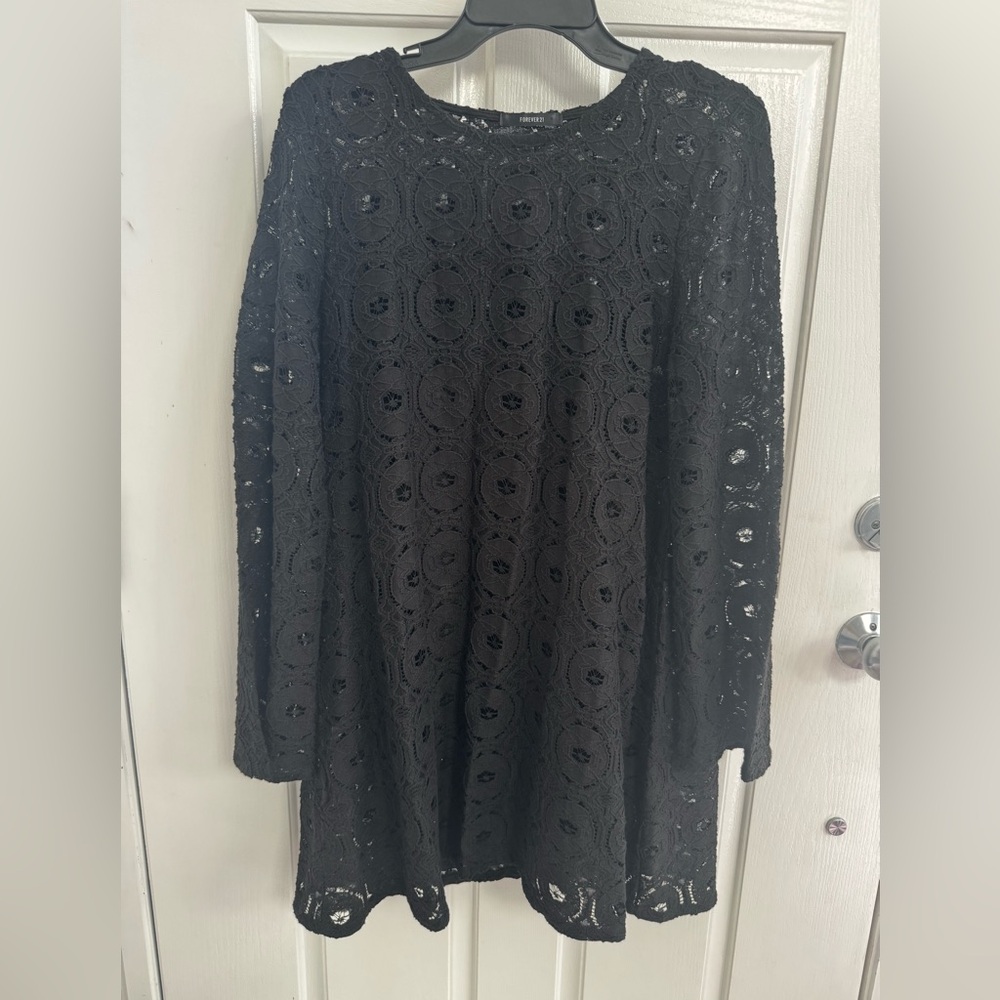 Forever 21 Black Crochet Long Sleeve Dress
